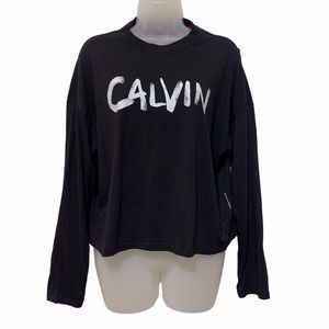 Calvin Klein Performance Womens Large Cropped Black Long Sleeve Top